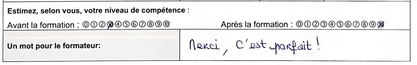 Avis manuscrit d'un stagiaire Compétence Réflexe