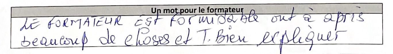 Avis manuscrit d'un stagiaire Compétence Réflexe